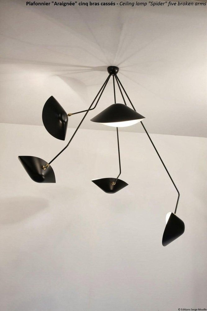 Spider Five Broken Arms Ceiling Lamp from Serge Mouille