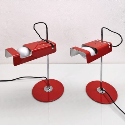 Spider Table Lamps in Red Color by Joe Colombo for Oluce, 1970s, Set of 2-PRS-1804542