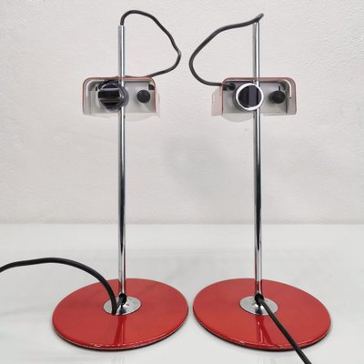 Spider Table Lamps in Red Color by Joe Colombo for Oluce, 1970s, Set of 2-PRS-1804542