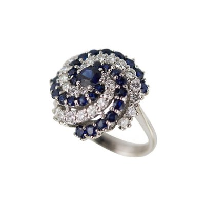 Spiral-Shaped Gold Ring with Sapphires and Diamonds, 2000s-WMV-1761367