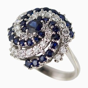 Spiral-Shaped Gold Ring with Sapphires and Diamonds, 2000s-WMV-1761367