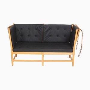 Spoke-Back Sofa in Black Bison Leather by Børge Mogensen for Fritz Hansen, 1990s-MTD-1400812