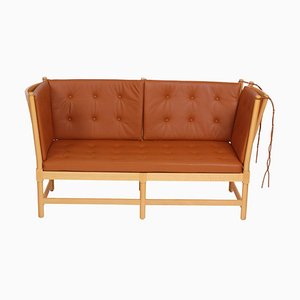 Spoke-Back Sofa with Cognac Bison Leather by Børge Mogensen for Fritz Hansen, 1990s-MTD-1400810