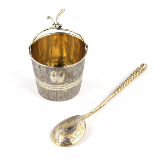 Spoon and Tea Strainer from Viktor Savinkov, Moscow, Russia, 1884, Set of 2