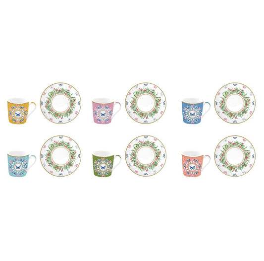 Spring Garden Butterfly Coffee Cups with Gift Box by Pozzi Milano, Set of 6