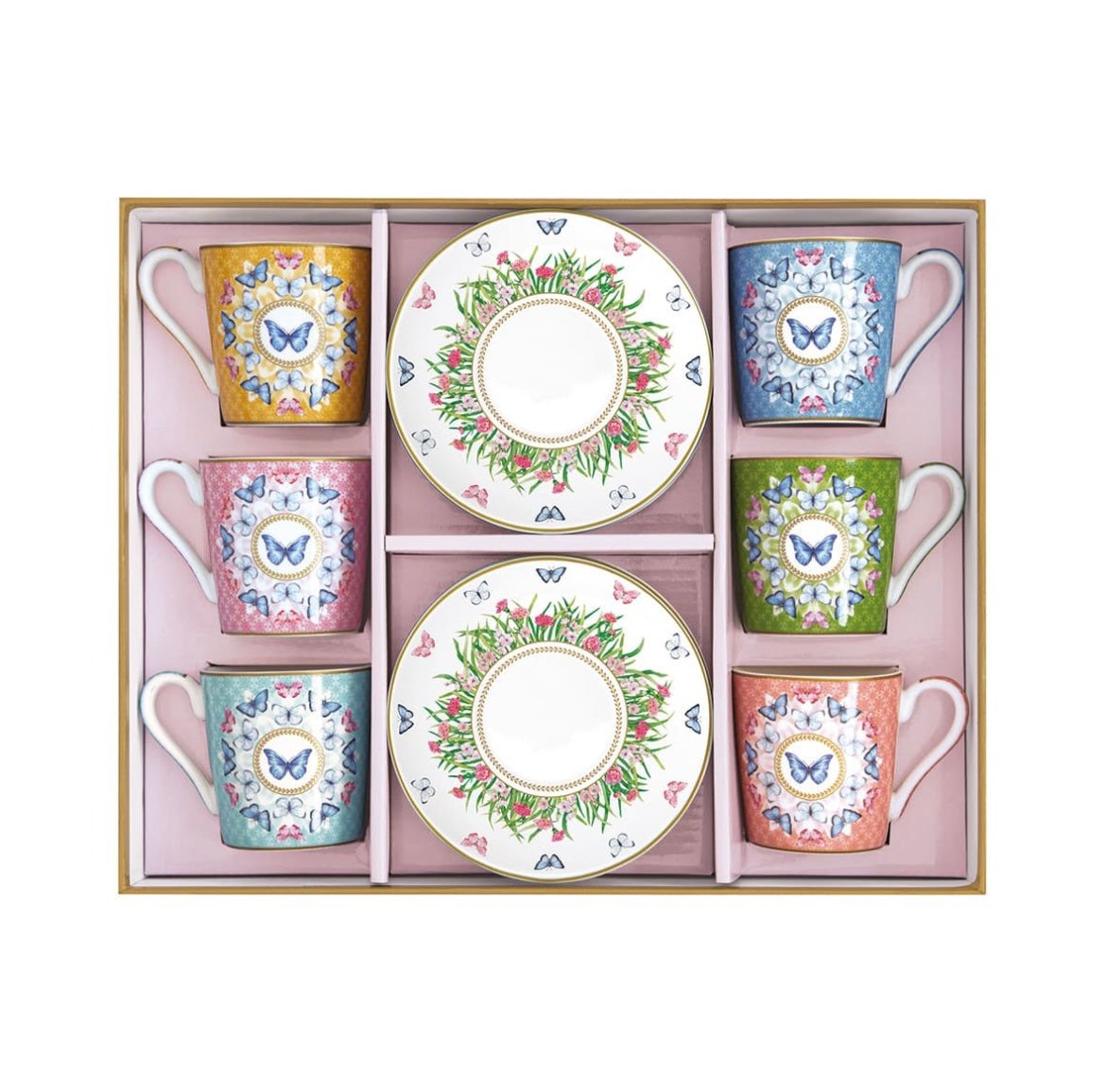 Spring Garden Butterfly Coffee Cups with Gift Box by Pozzi Milano, Set of 6