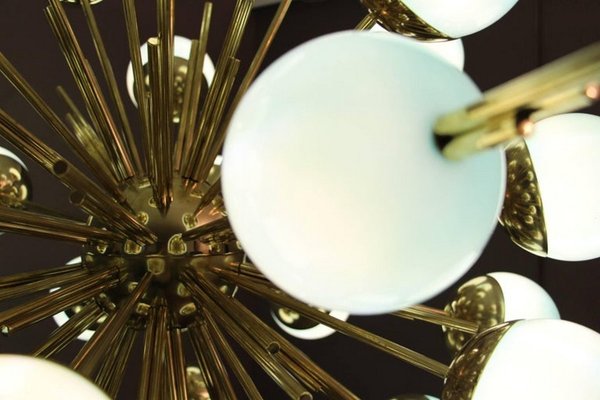 Sputnik Chandelier in Brass and Blue Glass Globes, 2000s-YF-1427649