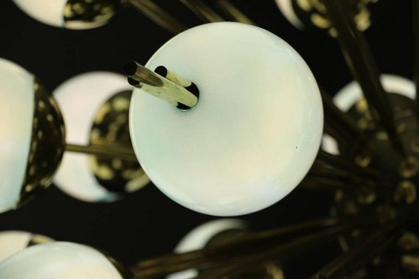 Sputnik Chandelier in Brass and Blue Glass Globes, 2000s-YF-1427649