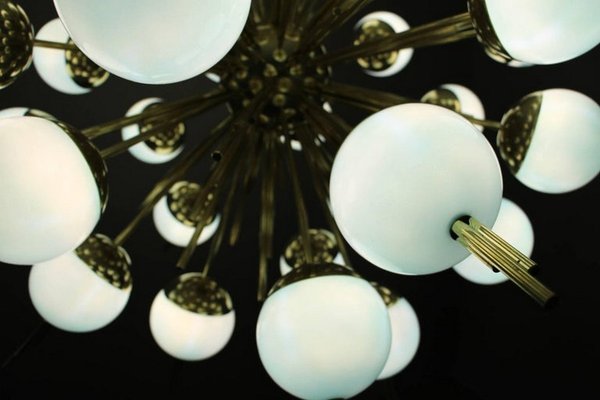 Sputnik Chandelier in Brass and Blue Glass Globes, 2000s-YF-1427649