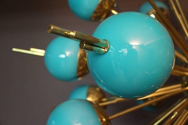 Sputnik Chandelier in Brass and Blue Glass Globes, 2000s-YF-1427649