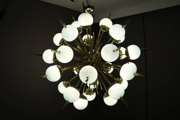 Sputnik Chandelier in Brass and Blue Glass Globes, 2000s-YF-1427649