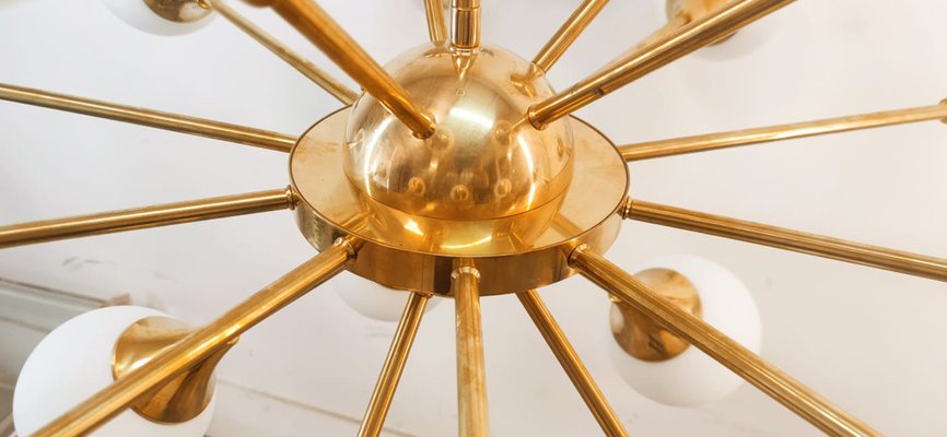 Sputnik Chandelier in Brass with Spherical Glass Shades-QLH-1816578