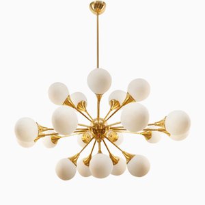 Sputnik Chandelier in Brass with Spherical Glass Shades-QLH-1816578