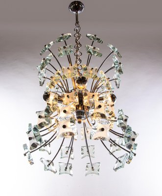 Sputnik Chandelier in Turquoise Glass & Chrome from Fontana Arte, Italy, 1970s-DEK-932759