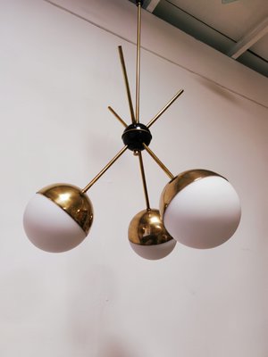 Sputnik Chandelier with Half-Brass Metal Spheres-QLH-1143403