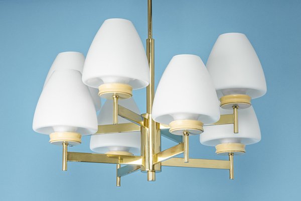 Sputnik Chandelier with Opal Glasses from Kaiser, Germany, 1970s-UGR-1095626