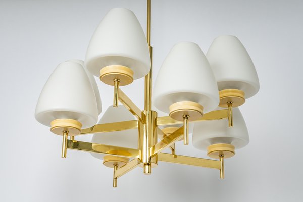 Sputnik Chandelier with Opal Glasses from Kaiser, Germany, 1970s-UGR-1095626