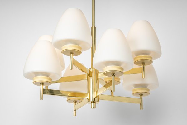 Sputnik Chandelier with Opal Glasses from Kaiser, Germany, 1970s-UGR-1095626