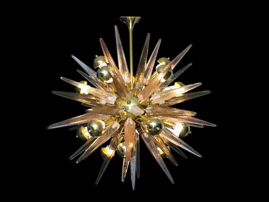 Sputnik Chandelier with Pink, Smoke and Clear Crystal Murano Glass Spikes, 2000s-YF-1723126