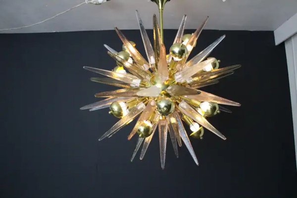 Sputnik Chandelier with Pink, Smoke and Clear Crystal Murano Glass Spikes, 2000s-YF-1723126