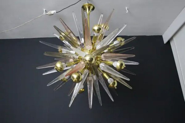 Sputnik Chandelier with Pink, Smoke and Clear Crystal Murano Glass Spikes, 2000s-YF-1723126