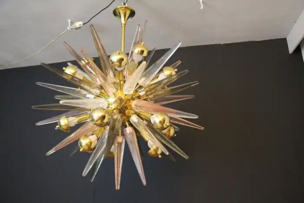 Sputnik Chandelier with Pink, Smoke and Clear Crystal Murano Glass Spikes, 2000s-YF-1723126