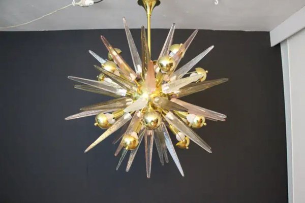 Sputnik Chandelier with Pink, Smoke and Clear Crystal Murano Glass Spikes, 2000s-YF-1723126