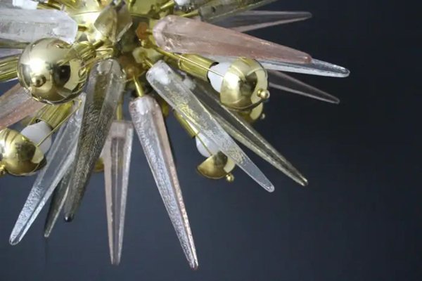 Sputnik Chandelier with Pink, Smoke and Clear Crystal Murano Glass Spikes, 2000s-YF-1723126