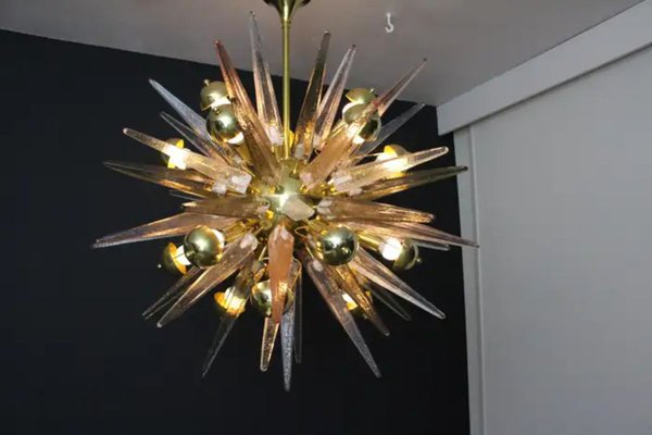 Sputnik Chandelier with Pink, Smoke and Clear Crystal Murano Glass Spikes, 2000s-YF-1723126