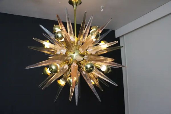 Sputnik Chandelier with Pink, Smoke and Clear Crystal Murano Glass Spikes, 2000s-YF-1723126