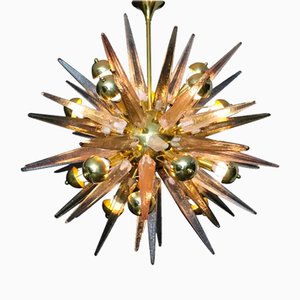 Sputnik Chandelier with Pink, Smoke and Clear Crystal Murano Glass Spikes, 2000s-YF-1723126