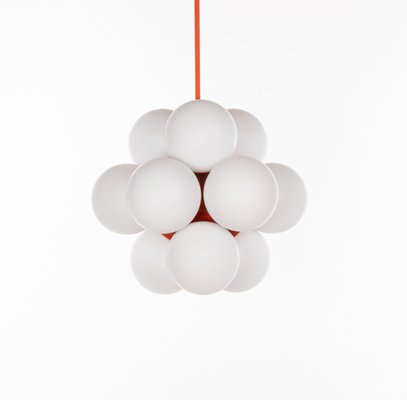 Sputnik Glass Globe Chandelier in White & Orange from Kaiser, Germany, 1960s-DEK-932750