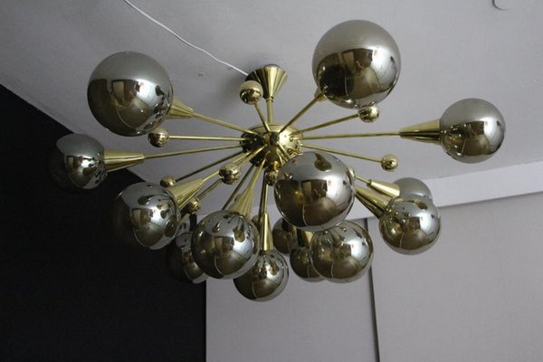 Sputnik Golden and Silver Coloured Murano Glass Globe Chandelier, 2000s-YF-1419440