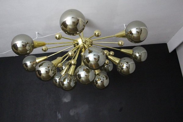 Sputnik Golden and Silver Coloured Murano Glass Globe Chandelier, 2000s-YF-1419440