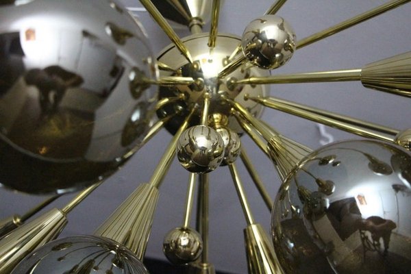 Sputnik Golden and Silver Coloured Murano Glass Globe Chandelier, 2000s-YF-1419440