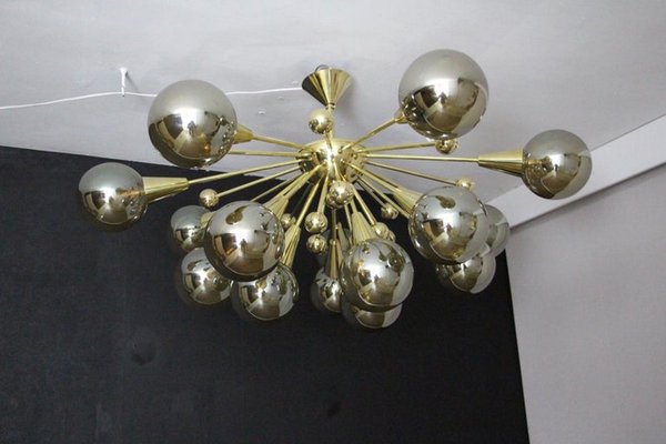 Sputnik Golden and Silver Coloured Murano Glass Globe Chandelier, 2000s-YF-1419440