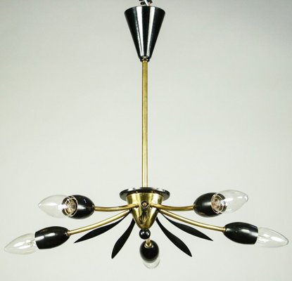 Sputnik Lamp Brass and Black Spider Pendant Lamp, 1950s-FUP-911238