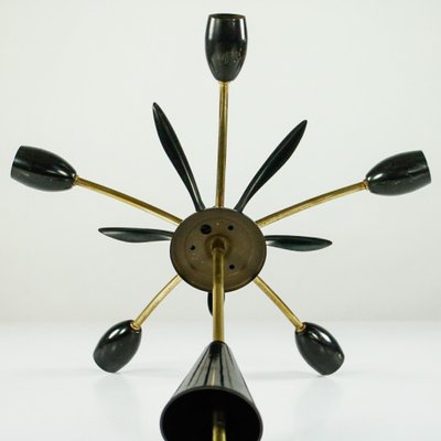 Sputnik Lamp Brass and Black Spider Pendant Lamp, 1950s-FUP-911238