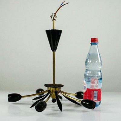 Sputnik Lamp Brass and Black Spider Pendant Lamp, 1950s-FUP-911238