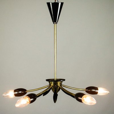 Sputnik Lamp Brass and Black Spider Pendant Lamp, 1950s-FUP-911238