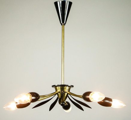 Sputnik Lamp Brass and Black Spider Pendant Lamp, 1950s-FUP-911238