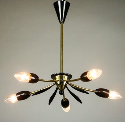 Sputnik Lamp Brass and Black Spider Pendant Lamp, 1950s-FUP-911238