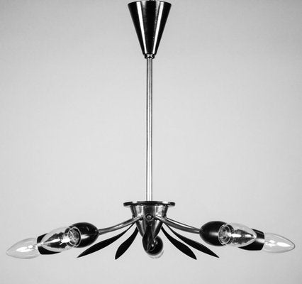 Sputnik Lamp Brass and Black Spider Pendant Lamp, 1950s-FUP-911238