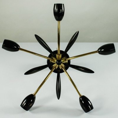 Sputnik Lamp Brass and Black Spider Pendant Lamp, 1950s-FUP-911238