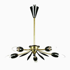 Sputnik Lamp Brass and Black Spider Pendant Lamp, 1950s-FUP-911238