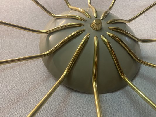 Sputnik Spider Ufo Chandelier in Opal Glass & Brass with 12 Arms, 1950s-PYR-1778045