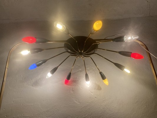 Sputnik Spider Ufo Chandelier in Opal Glass & Brass with 12 Arms, 1950s-PYR-1778045