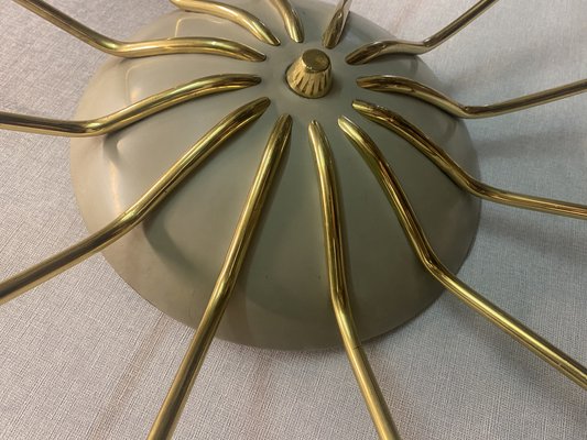 Sputnik Spider Ufo Chandelier in Opal Glass & Brass with 12 Arms, 1950s-PYR-1778045