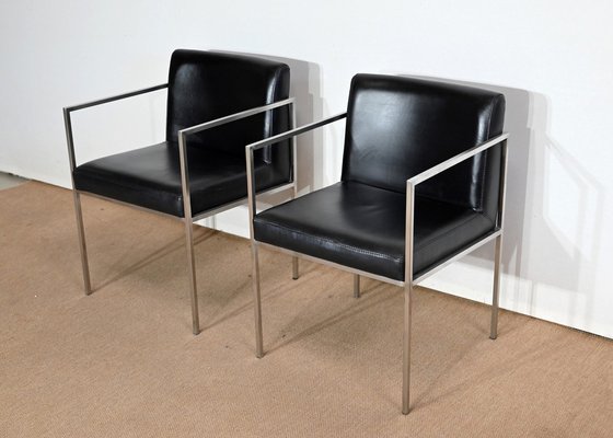 Square Armchairs in Imitation Leather, 1970, Set of 2-RVK-1406508