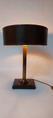 Square Base Table Lamp in Brown Leather attributed to Jacques Adnet for ILG-AIF-1795955